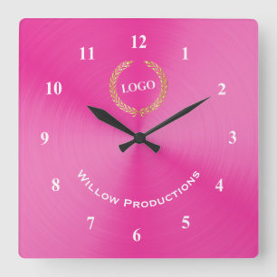 Horloge Carrée Logo d'entreprise rose