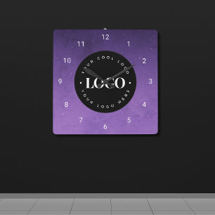 Horloge Carrée Logo personnalisé Purple Galaxy Entreprise Bureau