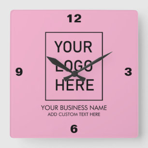 Horloge Carrée Logo professionnel et entreprise de texte rose