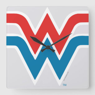 Horloge Carrée Logo rouge blanc et bleu de Wonoman
