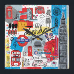 Horloge Carrée London, England<br><div class="desc">Global Travel III by Farida Zaman. Image features London,  England with various famous landmarks and iconic elements of the city.| SID23322</div>