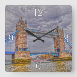 Horloge Carrée Londres, Angleterre Tower Bridge & Thames River