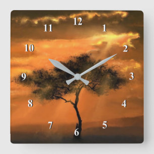Horloge Carrée Lonely Tree Sunbeams - Collection d'oeuvres d'art