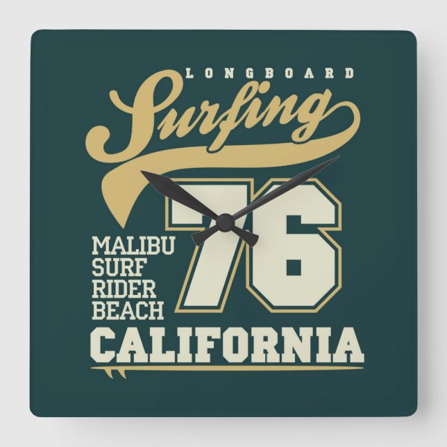 Horloge Carrée Longboard surfant | la Californie 76 (Recto)