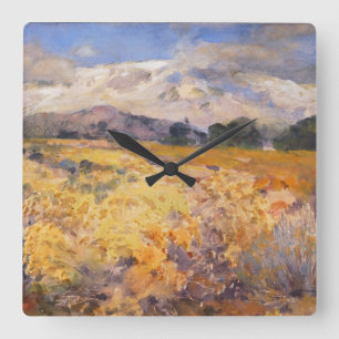 Horloge Carrée Long's Pic Colorado Watercolor Landscape Summer