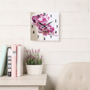 Horloge Carrée L'orchidée 2 blanche pourpre chic elle a jeté pr