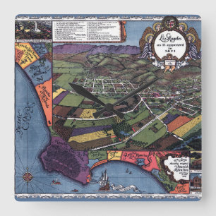 Horloge Carrée Los Angeles, Californie, carte antique aérienne de