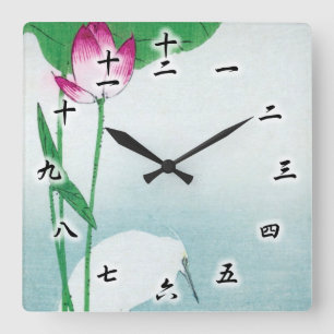 Horloge Carrée Lotus et White Heron, Koson, Ukiyo-e