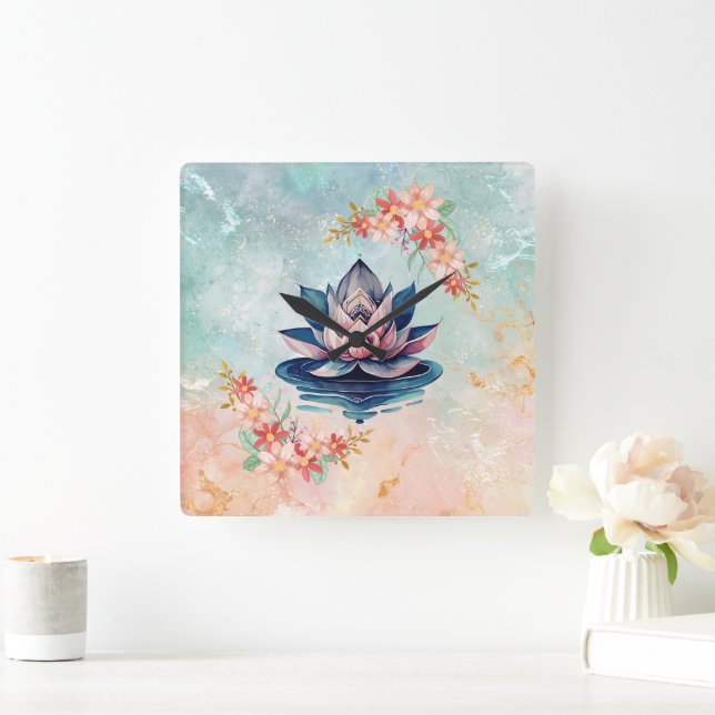 Horloge Carrée Lotus Rose Décoratif de Pureté (Maison)