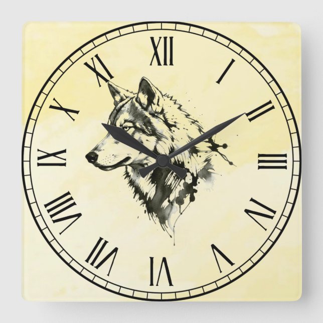 Horloge Carrée Loup (Recto)
