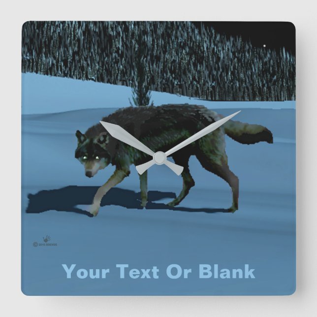 Horloge Carrée Loup d'hiver - Tapetum Lucidum (Recto)