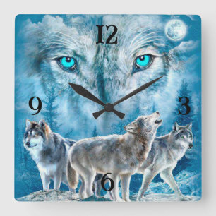 Horloge Carrée Loups