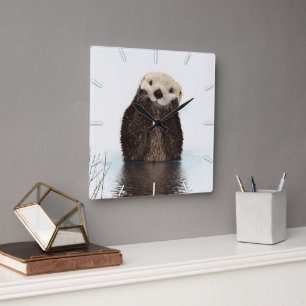 Horloge Carrée Loutre Animale Mignonne Adorable et Douce