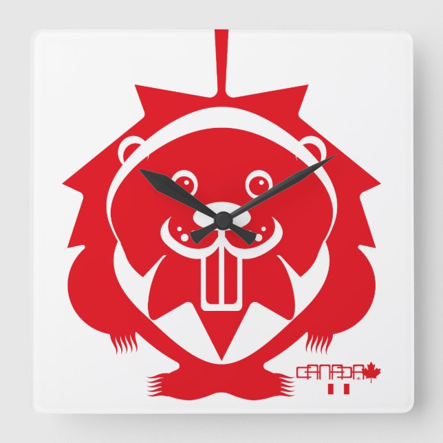 Horloge Carrée  LOVE Castor/ Maple Bandera Canada by Masanser (Recto)