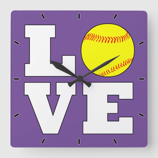 Horloge Carrée LOVE Fastpitball Softball Personnalisé Team Color  (Recto)