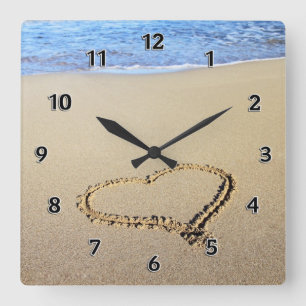 Horloge Carrée Love Heart Beach