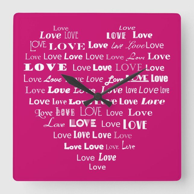 Horloge Carrée Love Heart Word (Recto)