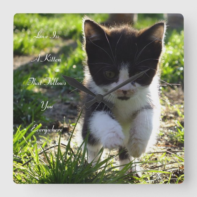 Horloge Carrée Love Is A Kitten Wall Clock (Recto)