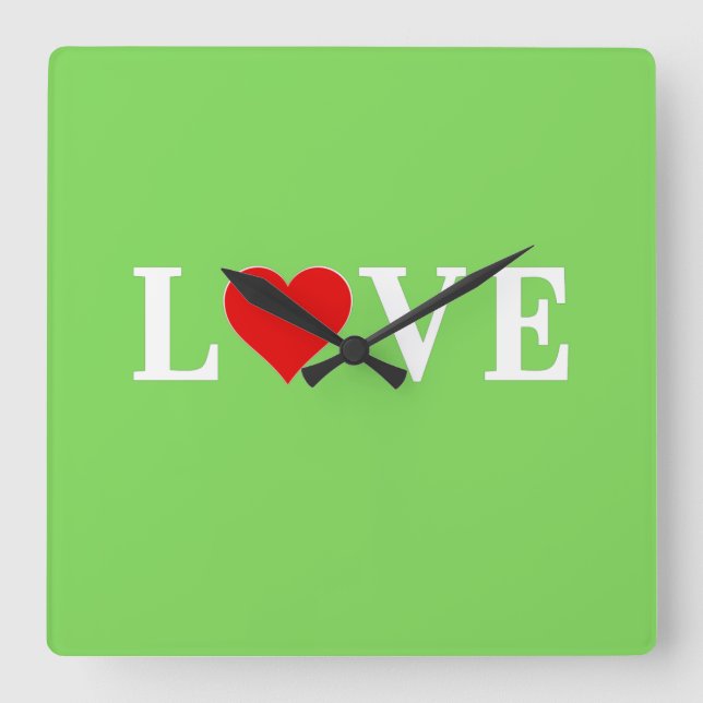 Horloge Carrée LOVE Lime Vert Moderne (Recto)