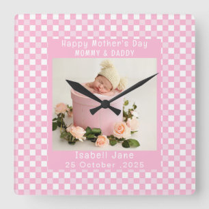Horloge Carrée Love Mom Simple Elegant girly Blanc & rose photo