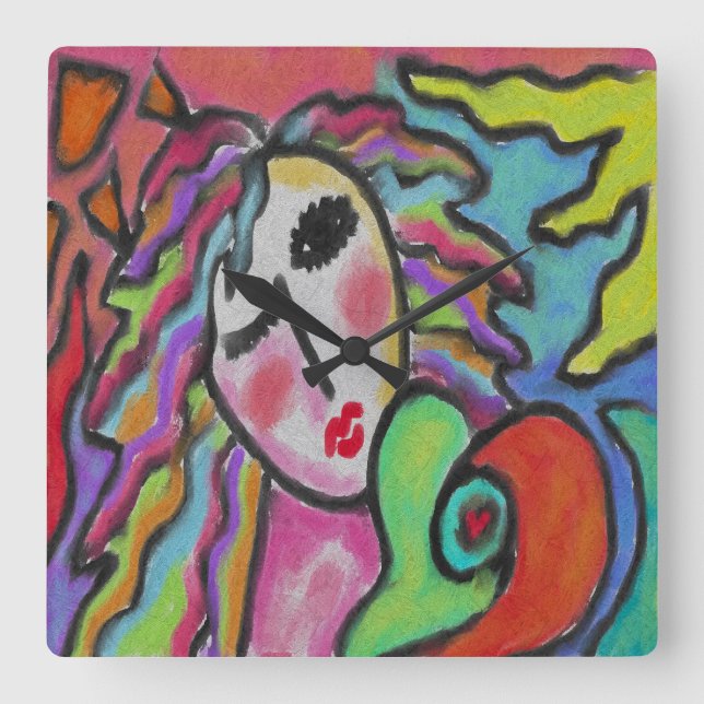 Horloge Carrée Love Original Abstract Art Square Wall Clock (Recto)