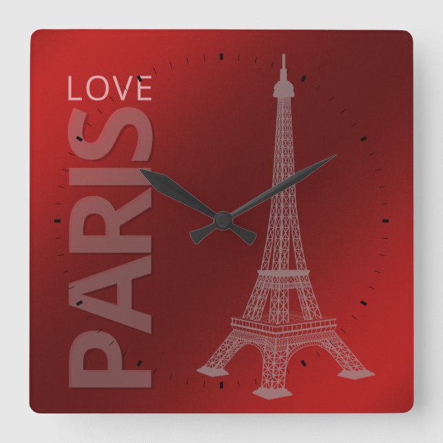 Horloge Carrée Love Paris Dark Red (Recto)