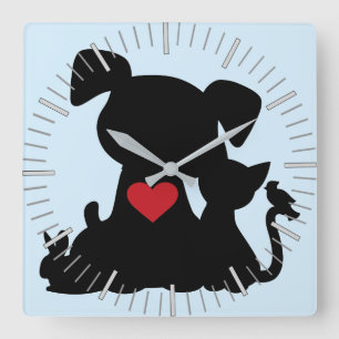Horloge Carrée Love Puppy et Kitten Silhouette