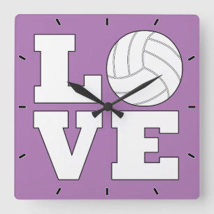 Horloge Carrée LOVE Volleyball Personnalisé Équipe Couleur Joueur