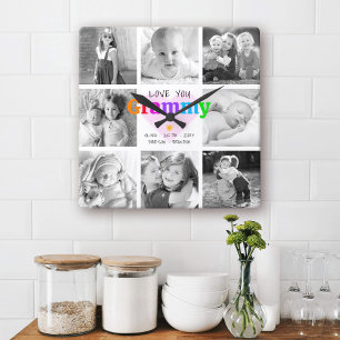 Horloge Carrée Love You Grammy Colorful Modern 8 Photo Collage