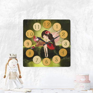 Horloge Carrée Lovely Fairy Enchanted World Large Clock