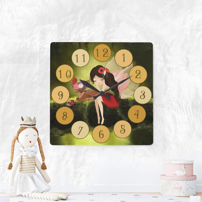 Horloge Carrée Lovely Fairy Enchanted World Large Clock (Créateur téléchargé)