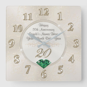 Horloge Carrée Lovely Personalized 20th Anniversary Toxits, Clock