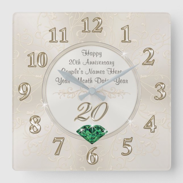 Horloge Carrée Lovely Personalized 20th Anniversary Toxits, Clock (Recto)