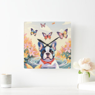 Horloge Carrée Lovely Spring French Bulldog