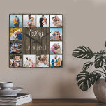 Horloge Carrée Loving Life with You Citation 12 Photo Wood<br><div class="desc">Photo clock avec une joyeuse citation et 12 de vos photos préférées de famille et d'amis. Le modèle photo est mis en place pour vous de créer votre propre collage photo de style grille pour encadrer la citation dit "aimer la vie avec vous". Le design est écrit dans un script...</div>