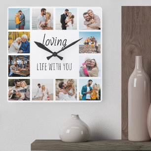 Horloge Carrée Loving Life with You Quote 12 Photo White