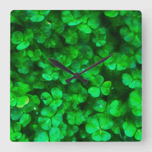 Horloge Carrée Lucky Celtic Irish Green Shamrocks