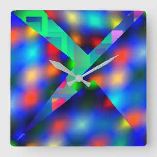 Horloge Carrée Lumières floues de couleur, enveloppes abstraites