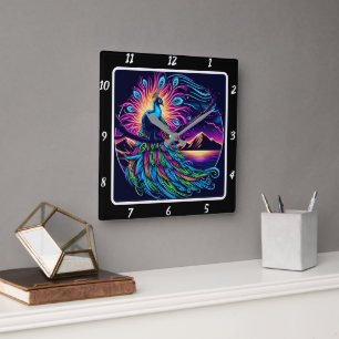 Horloge Carrée Luminosité vive du paon