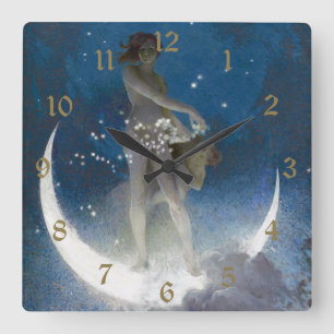 Horloge Carrée Luna Goddess at Night Scattering Stars