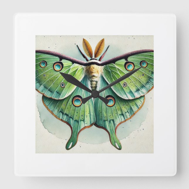 Horloge Carrée Luna Moth Actias luna 210824IREF215 - Watercolor (Recto)