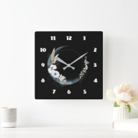 Lune de croissant bleu avec fleurs blanches