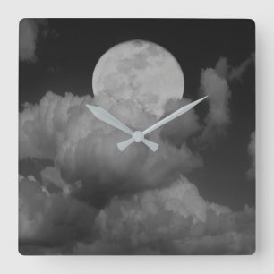 Horloge Carrée Lune et nuages sur le Kansas