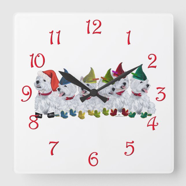 Horloge Carrée Lutins de Noël (Recto)