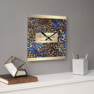 Horloge Carrée Luxe Peau de Bête Glitter Or Beauté Léopard