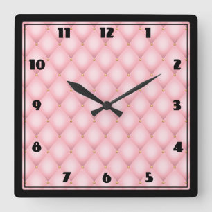 Horloge Carrée Luxueux Motif en diamant verni rose