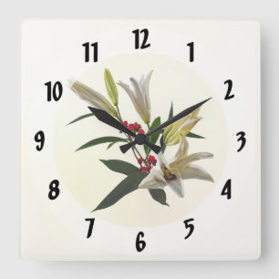 Horloge Carrée Lys et Berries