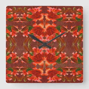 Horloge Carrée Lys Oriental Profond - Amélioré