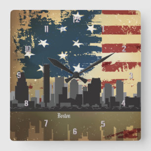 Horloge Carrée MA American Cities CityScape Wall Clock