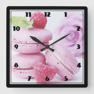 Horloge Carrée Macarons framboises roses Pâtisserie française Pho